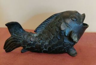 Vintage - Bronze 11 " Oriental Asian Koi Fish - Open Mouth - Statue - Art