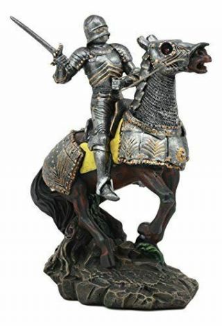 Ebros Medieval Knight With Suit Of Armor Charging On Horse Statue 8 " H Figurine