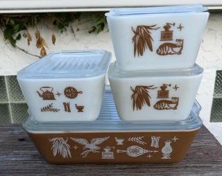 Vintage Pyrex Early American Refrigerator Dish Set With Lids - 8pc Complete Set
