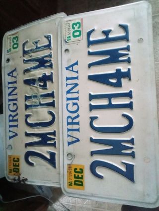 Virginia License Plate 2003 2mch4me A Pair