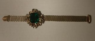 Vintage 1945 Kreisler Rare Emerald Green Stone Bracelet With Brickwork Band 2