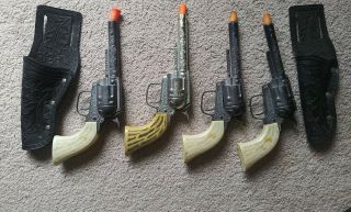 Vintage Pony Boy Cap Guns And Holsters With Orange Plug Need To Cock Trigger