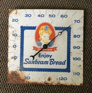 Sunbeam Bread Advertising Thermometer Vintage 1970 Patina Rust