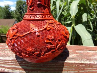 Vintage Chinese Carved Cinnabar Resin/ Lacquer Vase Mid 20th C.  P.  R.  O.  C.  Export 3