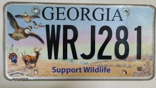 2016 Georgia " Support Wildlife " License Plate Wrj281,  Quail/buck/turkey Graphic