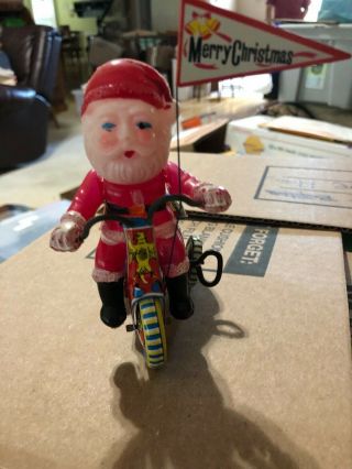 Japanese Tin Santa On Tricycle - Wind Up Toy That