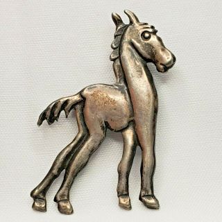 Vintage Sterling Silver Detailed Pony Horse Brooch Pin Safety Catch Fastener
