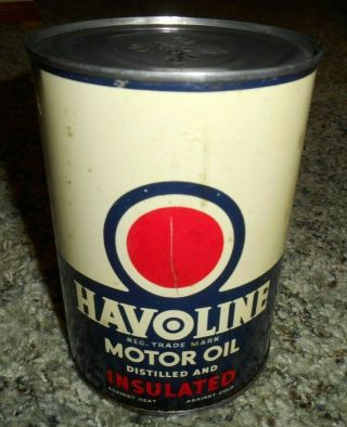 Vintage Havoline Rare Refining Company 1 Qt Metal Motor Oil Can Gas & Oil