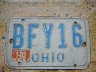 Ohio 1992 Motorcycle License Plate Tag Bfy16 Harley Triumph Bmw Man Cave