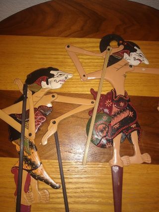 Vintage Handcrafted 2 Indonesian WAYANG KULIT Wooden Stick Shadow Puppets 3