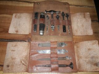 Antique Pre - Ww2 German Made Mini - Tool Kit W/ Leather Case