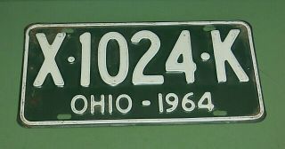 Vintage 1964 Ohio State Green Vehicle License Plate X - 1024 - K