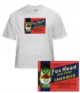 Fox Head Waukesha Brewing Beer Label T Shirt (r) Small - Xxxlarge