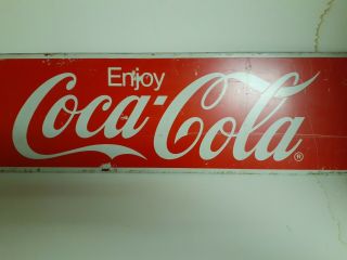 Vintage Enjoy Coca - Cola Metal Sign Double Sided Enjoy Coke 70s 80s 31” X 10”