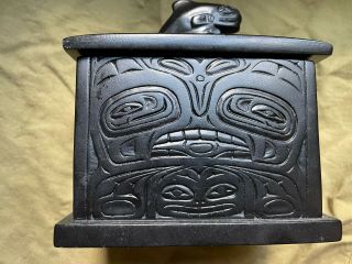 Black Boma Carved Lava Canada Northwest Coast Inuit Eskimo Native Large Lid Box