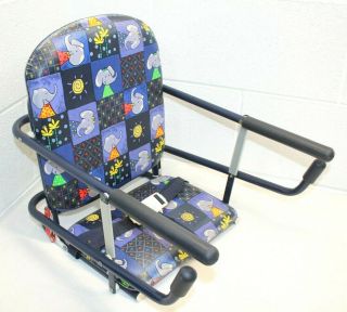 Vintage Graco Tot - Loc Chair Child Hook - On Table Booster Seat Elephants Blue Euc