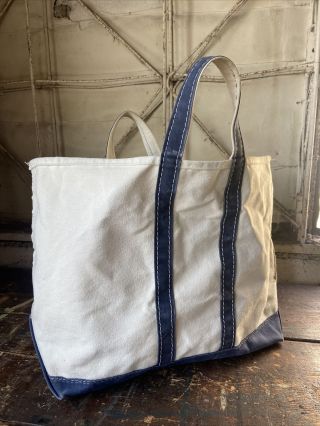 Vintage Ll Bean Boat And Tote Canvas Bag 1980’s 90’s Large Blue