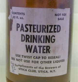 Utica Club Pasteurized Water Paper Label Quart Bottle - June 1972