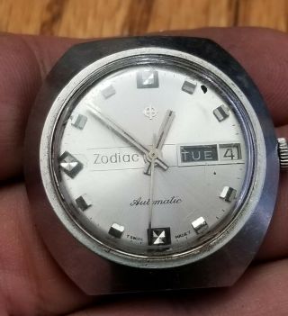 Vtg Rare Zodiac Swiss Made Automatic Mens Wristwatch Watch Estate