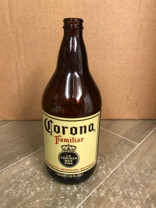 Corona Familiar Amber Glass Beer Bottle 1 Qt Hencho En Mexico