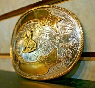 Large Ornate Country Western Cowboy Rodeo Belt Buckle,  German Silver 3