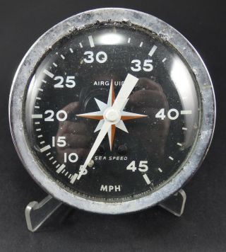 Vintage Airguide Speedboat Sea Speed Speedometer Mph Black Dial Boat 4787