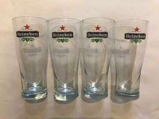 Heineken Red Star Embossed Tall Beer Pint Glass Clear W/ Logo 7.  5 " Tall Set Of 4