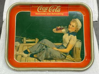 Vintage Coca - Cola 1940 Sailor Girl Advertising Metal Tray