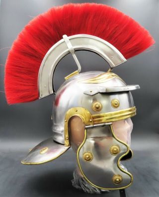 Medieval Roman Centurion Helmet With Plume & Liner Chin Strap