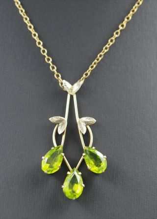 Vintage Womens Necklace Green Rhinestone & Gold Plated Silver Fine Jewellery