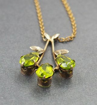 Vintage Womens Necklace Green Rhinestone & Gold Plated Silver Fine Jewellery 2