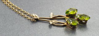 Vintage Womens Necklace Green Rhinestone & Gold Plated Silver Fine Jewellery 3