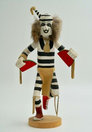 Vintage Hopi Native American Kachina Doll Signed Striped Clown 10 " Tall