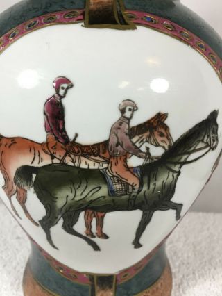 Vintage WBI WEBI Porcelain Chinese Vase with lid Horse Jockey Equestrian Theme 2