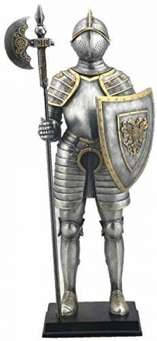 13.  5 " Armored Medieval Knight W/ Polleaxe Statue Battle Warrior Sculpture