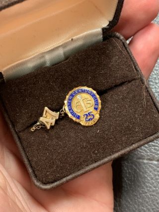 Vintage 14k Gold 1 Diamond Quarter Century Club 25 Years Service Award Pin Nr
