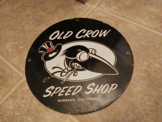 Vintage Old Crow Speed Shop Porcelain Sign