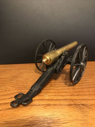 Vintage Miniature Toy Cannon Die Cast Metal Brass Barrel Moves,  Mfco Civil War?