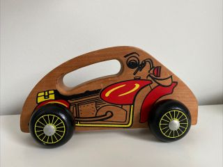 Vintage Holgate Handeez Toys Wood Wooden Motorcycle Car Red Yellow Push Handle