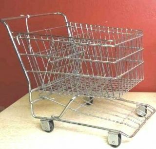 Chrome Metal Grocery Store Shopping Cart Doll Toddler Play 11 1/2 "