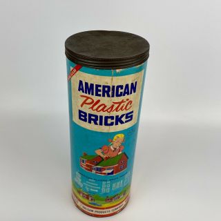 Vintage American Plastic Bricks Building Set By Halsam No.  725 Canister Toy Rare
