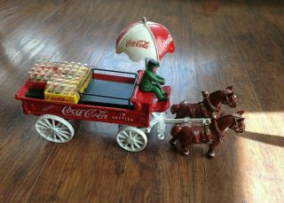 Cast Iron Coca Cola Horse Drawn Delivery Wagon 13 Inches