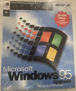 Vintage Microsoft Windows 95,  Special Upgrade Offer Cd - Rom Disc W/ License & Box