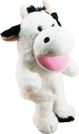 - Palz Cartoon White Cow 10 Inch Plush Hand Puppet Toy With Sounds