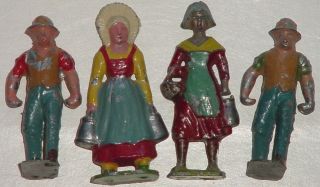 4 Old French Lead Farm Series,  Women With Pails & Cartmen,  58mm,  1930s