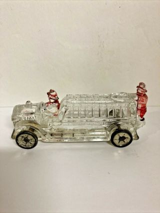 Vintage Glass & Tin Toy Fire Engine Ladder Truck Candy Container Circa 1936