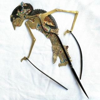 Vintage Wayang Kulit Shadow Puppet Theater Horn Handle Indonesia 18” Gold 2