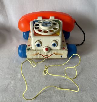 Vintage 1961 Fisher Price Pull Toy Chatter Telephone 747 Wooden Base
