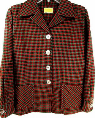 Pendelton Women Vintage Jacket Size L Black Red Green 100 Virgin Wool Made Usa