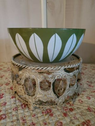 Vintage Mcm 8 " Green Lotus Enamel Cathrineholm Bowl
